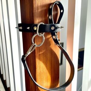 Vegan Leather Studded Necklace And Lead